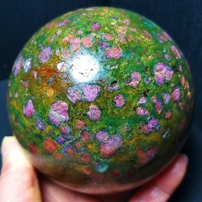 RARE 1636.6G Natural Polished Grandmother Green Ruby Stone Ball Healing A4689