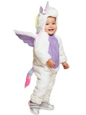 Infant Girls White Purple Plush Unicorn Hooded Jumpsuit Pegasus Costume 0-6M