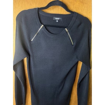 Premise Studio Womens XL Black Ribbed Knit Sweater Gold Zipper Shoulder Accents