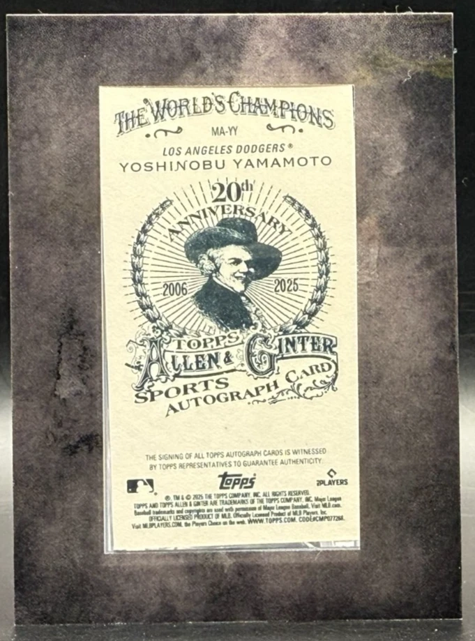 2025 Topps Allen & Ginter Yoshinobu Yamamoto Mini BLACK Framed Autograph /25 - Image 2 of 3