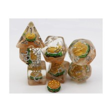 Foam Brain Assorted Inclusions Dice Poly Set - Hamburger w/Silver 7 New