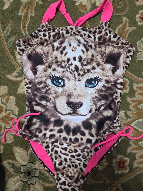 Girls Sz 16 One Piece JUSTICE Animal Print Sequined, Strappy Swim Suit