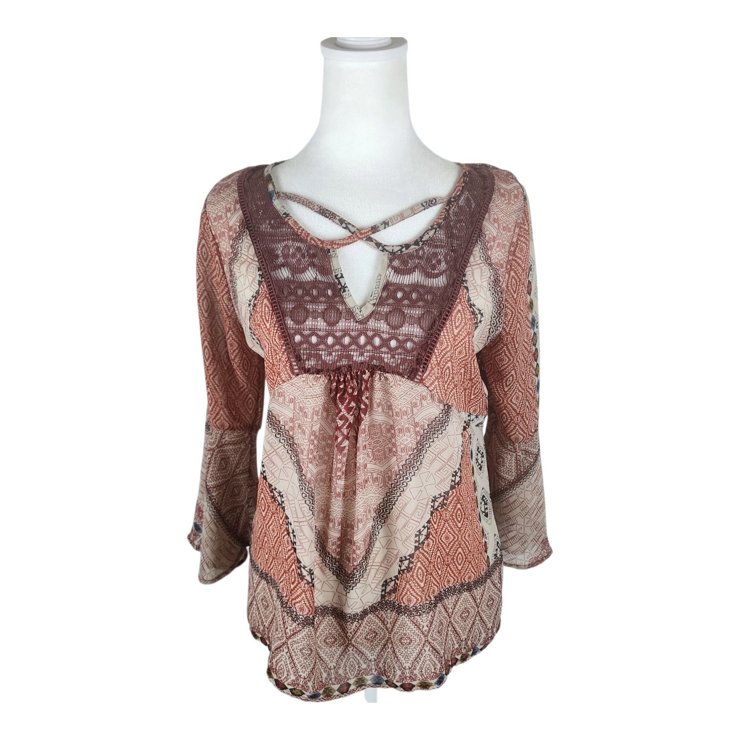 Maurices Peasant Multicolor Patchwork Blouse Bell… - image 1