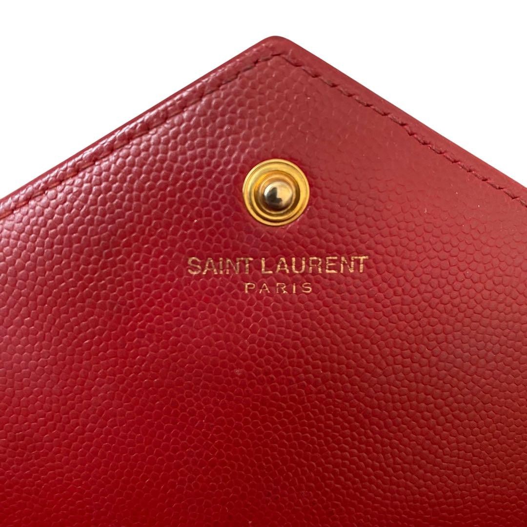 Autentico portafoglio Saint Laurent pelle caviale catena YSL hardware borsa rossa us