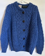 Blarney Woollen Mills Wool Blue Kids Cardigan Sweater L