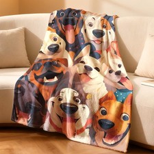 Cute Dogs Pattern Throw Blanket Warm Soft Animal Decorative Gift 50x60 Inch