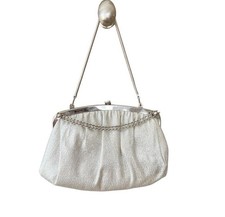 Vintage Silver Fabric Evening Bag with Chain Handle Formal Women