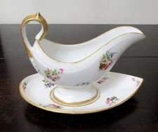 Old Paris Porcelain gravy boat hand painted rose bouquets 19th century antique