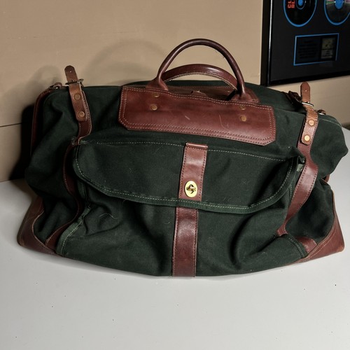 Duluth Trading Co Green Canvas Leather 24" Duffle Bag Mens Travel USA Carry On