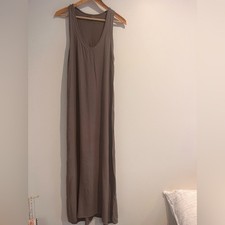 Enza Costa Crepe Olive Green Sleeveless Tank Maxi Dress Medium Ribbed Trim Long