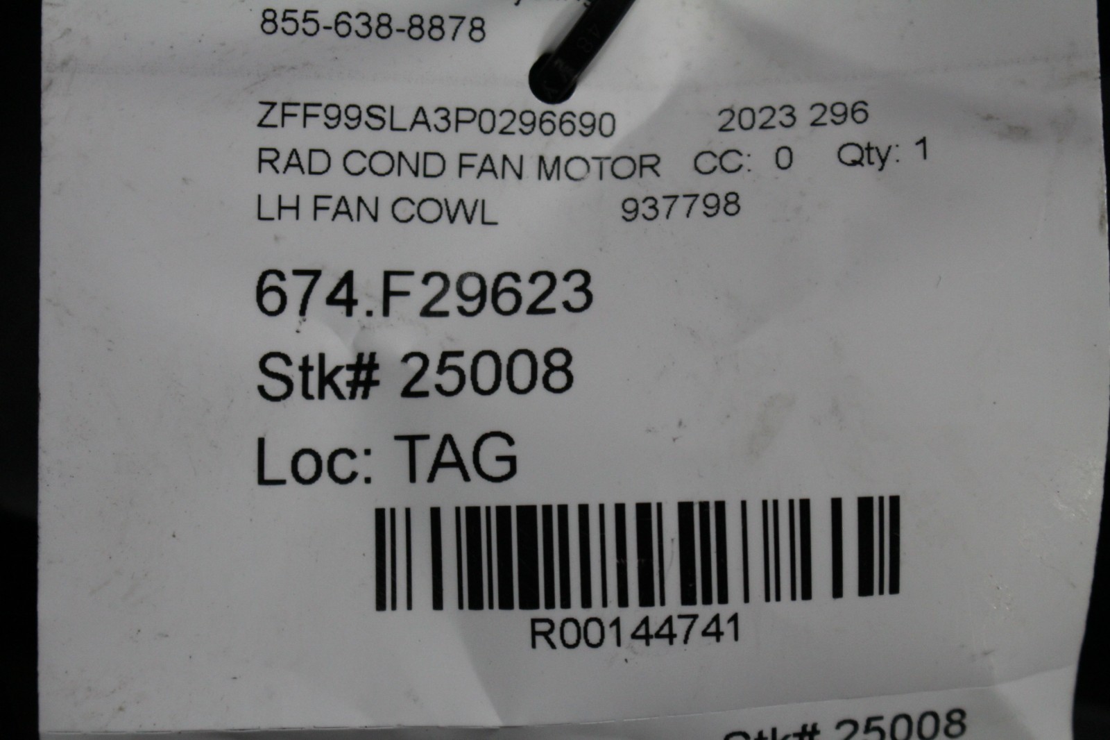 Ferrari 296 GTB, LH, Left, Radiator Fan Motor, Used, P/N 937798