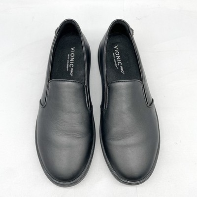 Vionic Avery Pro Womens 10 Black Leather Slip On Work Shoes Orthotic Comfort