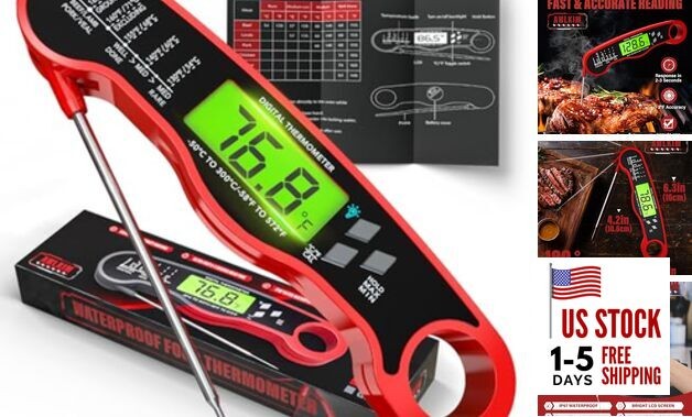 Meat Thermometer Digital - Instant Read Waterproof Food Thermometer with Red