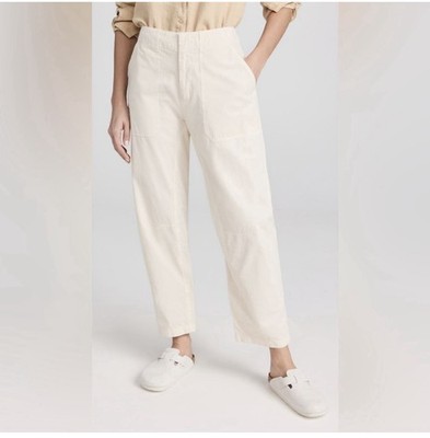 RAG & BONE Off-White Leyton Workwear Cotton Crop Pant Slouchy 4 Utility Neutral