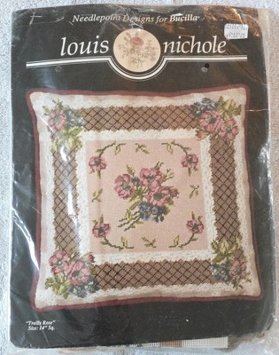 VTG Louis Nichole For Bucilla Needlepoint Pillow Trellis Rose Kit Part Finished