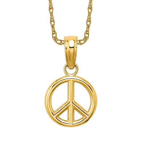 14K Solid Yellow Gold Peace Sign Necklace - Picture 2 of 12