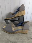 UGG Bijou Blue Denim Effect Espadrille Wedge Sandals W Sheep Skin Toe Size 9.5