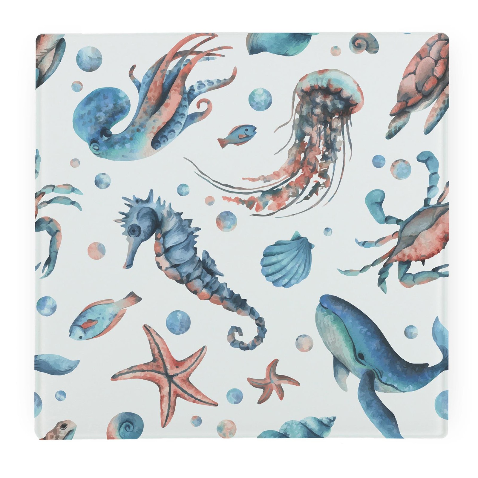 Purely Home Sea Art Large Square Worktop Protector - Smooth Glass Chopping Board - Blue - Image 2