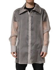 Dolce & Gabbana Gray Sheer Silk Button Front Men Dress Men's Shirt Authentic