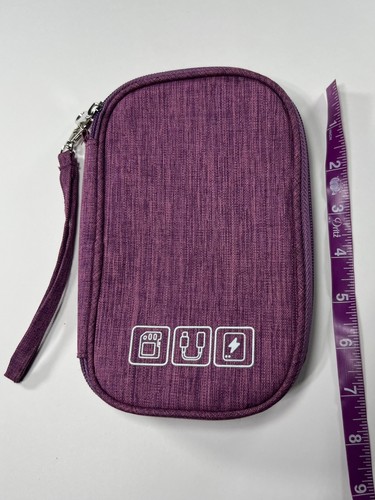 Purple Electronics Cable Organizer Travel Pouch Zippered Small Cord Case