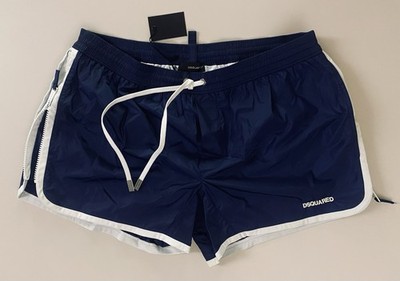 NWT DSQUARED2 Men s Navy Blue That 70 s Swim Short Resort Luxury Spell Out Sz 48