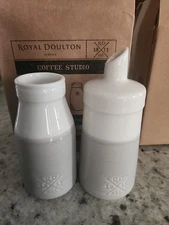 Royal Doulton Coffee Milk & Sugar Set 4oz Grey/White Farmhouse Modern Minimalist