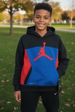 NIKE JORDAN JUMPMAN Therma-Fit Boys Hoodie - Blue Red Black - Medium 6 5-6 yrs 