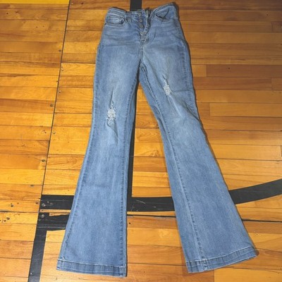 YMI High Rise Flare Button Fly Distressed Women's size 5/27 Blue Denim Jeans