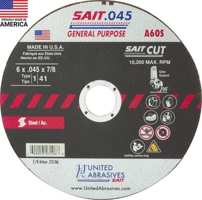 United Abrasives-SAIT 23106 A60S General Purpose Cut-Off Wheels Type 1 Type...