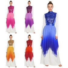 Women Dancewear Lyrical Gown Stage Dress Liturgical Praise Sleeveless Dance Hem