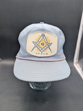 80s Vntg Masonic Lodge Hat Leather Strap Rope Trucker Freemason Patch USA Made