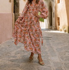 Pink Floral Wrap Midi Dress | Brand New w/ Tags (M)