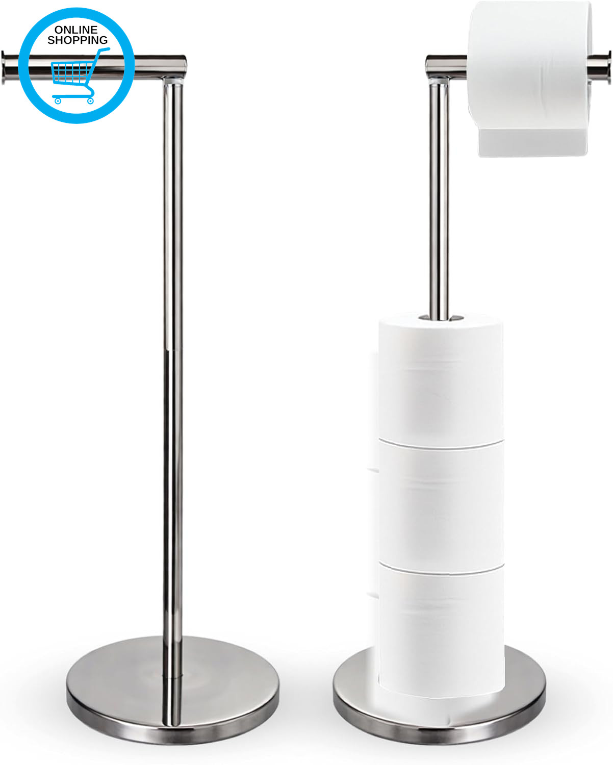 Toilet Roll Holder Free Standing - Rustproof Stainless Steel Toilet Paper Holder