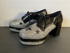 FUNTASMA Glamrock Shoes. Platforms Disco, Black Stars Silver Glitter Sz XL. 70’s