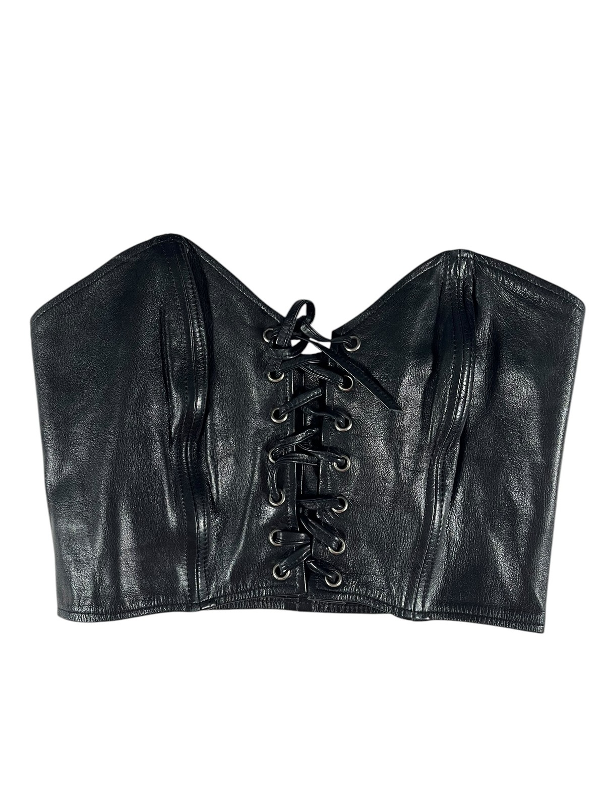 Vintage Verducci Black Leather Corset Top Lace-up Front Suede Panels Women's L