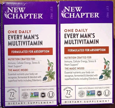 LOT 2 NEW CHAPTER ONE DAILY EVERY MAN'S MULTIVITAMIN SUPPLEMENT 72 X2 144 TABLET