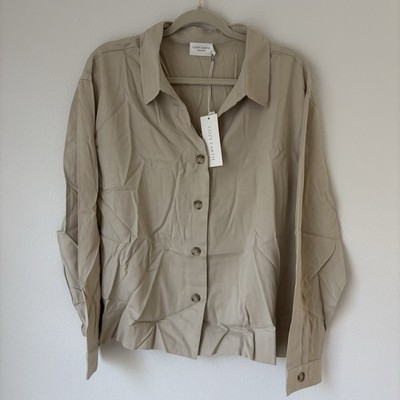 NEW Cozy Earth Top Women's XXL Beige Lived in Linen Button Down Long Sleeve