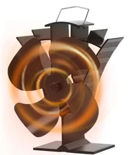 4-Blade Heat Powered Wood Stove Fan for Fireplace & Log Burner (Black)