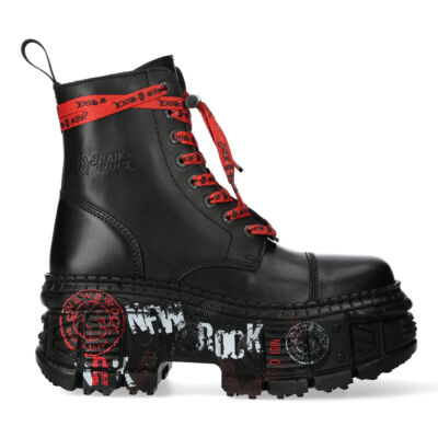 New Rock Stiefel WALL126CCT-C1 Unisex Metallic Schwarz Leder Plateau Gothic Boots