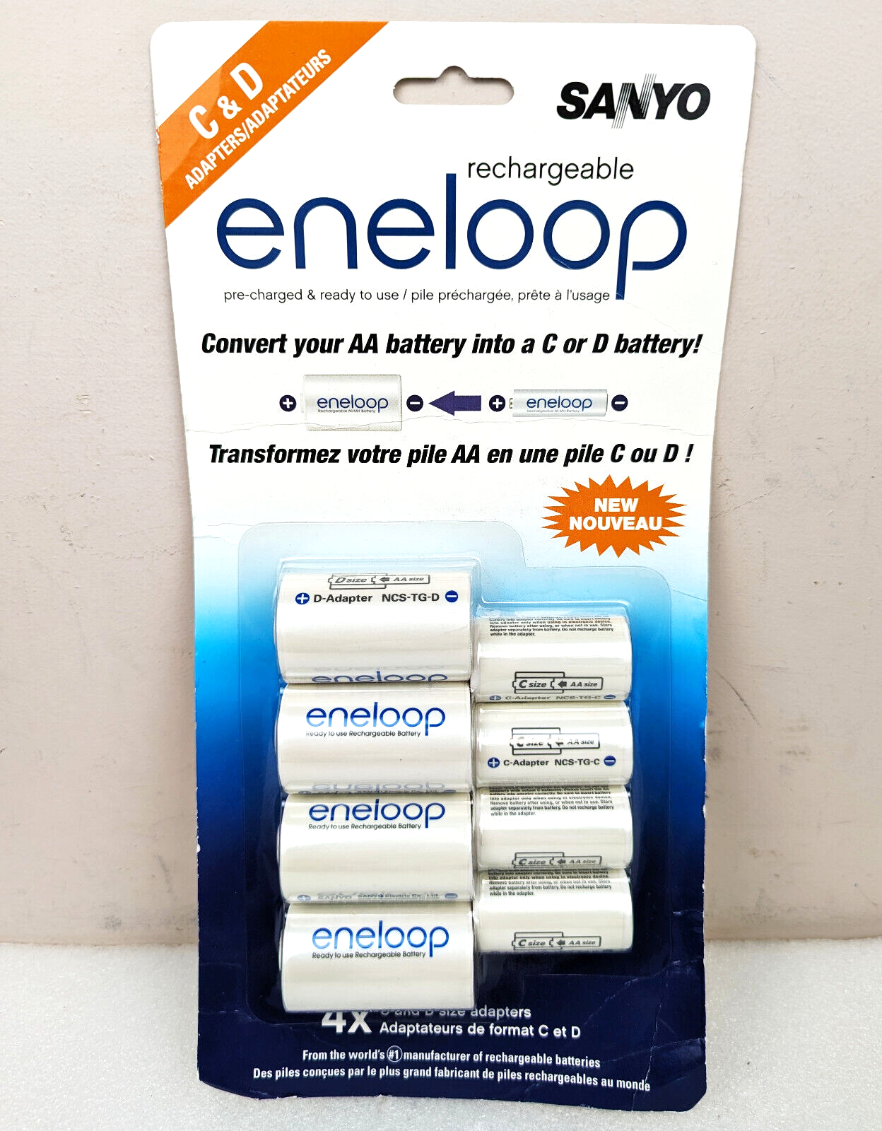 Sanyo Rechargeable Eneloop C & D Battery Adapters - Converts AA Batteries To C/D