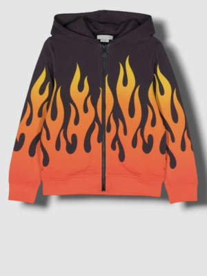 $141 Stella McCartney Kids Boys Black Flame-Print Zip-Up Hoodie Sweater Size 4Y
