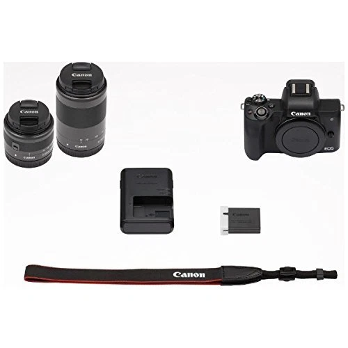 Canon EOS Kiss M Digital Camera Black Double Zoom Kit EMS w/ Tracking NEW - Image 2 of 2