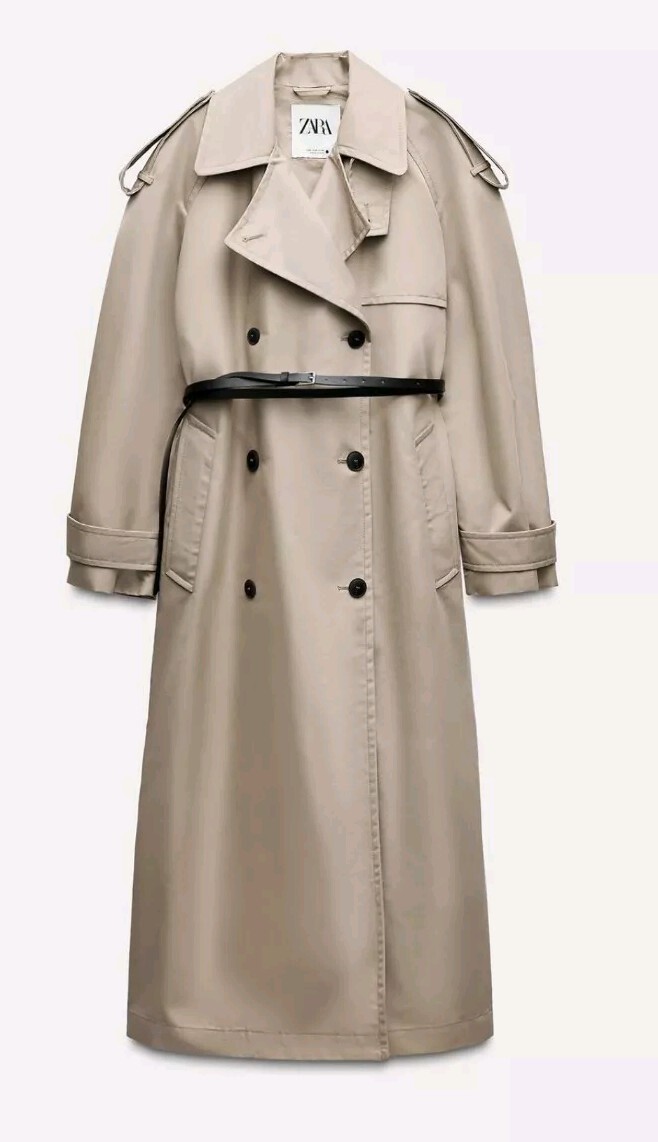 ZARA ZW COLLECTION WATER-REPELLENT OVERSIZE TRENCH COAT, BEIGE, SIZE SMALL
