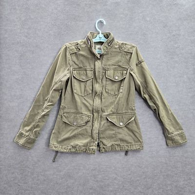 Abercrombie & Fitch Women Jacket M Green Twill Utility Button Zipper Epaulette
