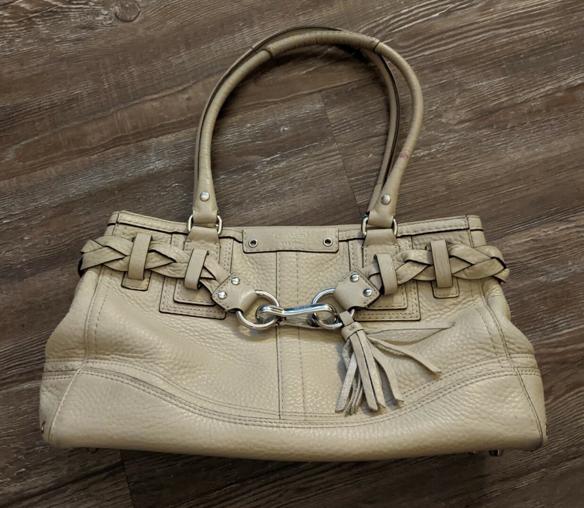 Coach Hampton creme pebble leather carryall bag purse F13084 | eBay
