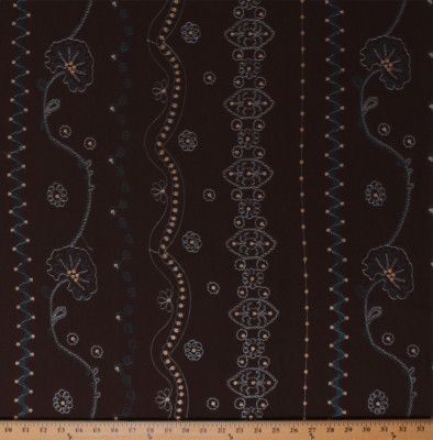 Embroidered Floral Vines Sequins Dark Chocolate Brown Fabric by Yard (D245.04)