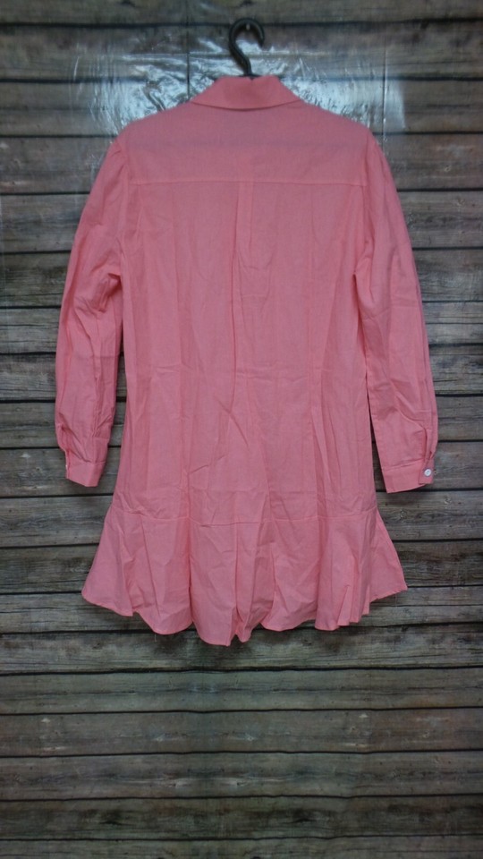 Women' s Button Down Mini Tunic Long Sleeve Loose Fit Flowy Ruffle Hem