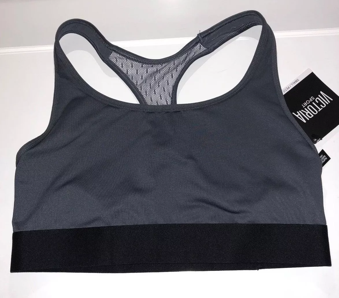 Victoria's Secret Sport Sports Bra Racerback Unlined No Padding Grey Black  Sz S