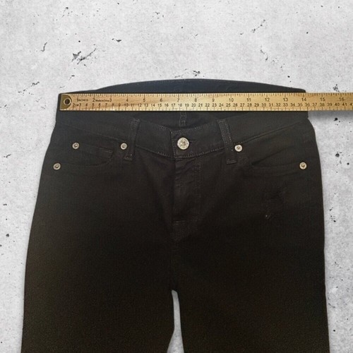 7 for All Mankind Jeans Skinny Fit Cotton Spandex Distressed Detail Black W 26 - Picture 5 of 10