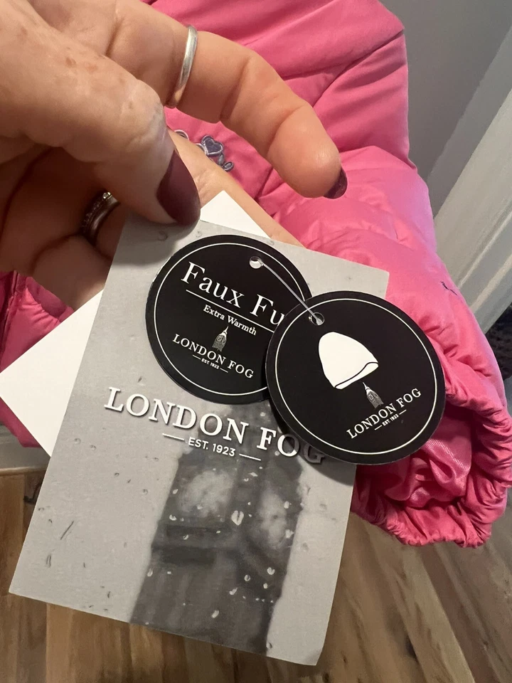 London Fog Girls Puffer Jacket Pink Hooded Coat & Fleece Hat Set Size 4 NWT - Image 3 of 4